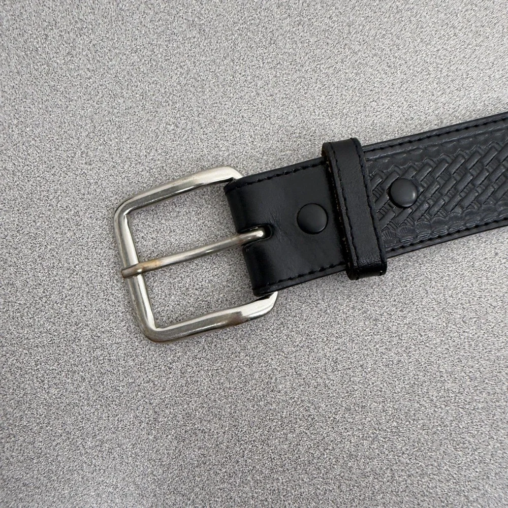 Nocona Belt Mens 44 Black Money Belt Basketweave Embossed Leather Zip N1012001